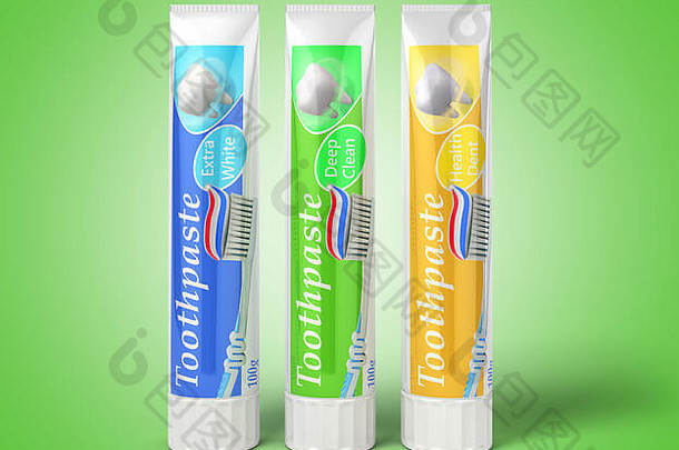 现代概念设计管牙膏牙膏管渲染绿色