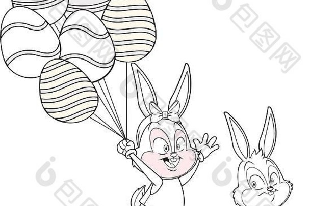 可爱的复活节兔子快乐朋友蛋气球黑色的白色