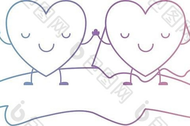 夫妇心字符卡哇伊持有手外套平静表达式退化蓝色的紫色的颜色轮廓