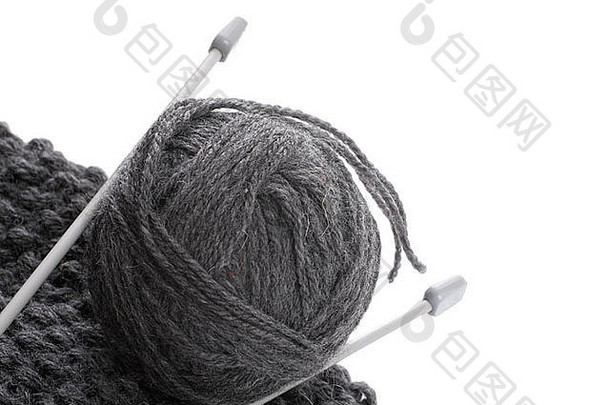 球羊毛针织针针织项目白色背景