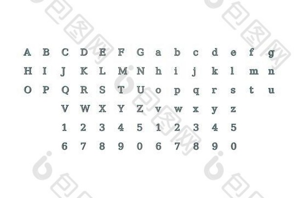 3D字母表和数字，每侧具有匹配的透视图，用于在白色屏幕上构建具有详细书法的单词