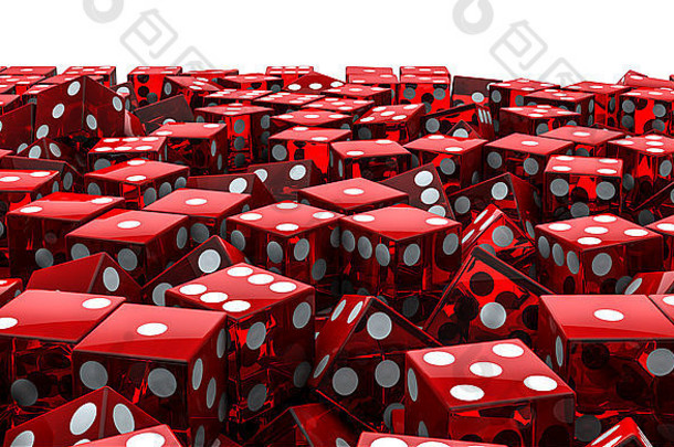 堆积红色骰子的3D渲染