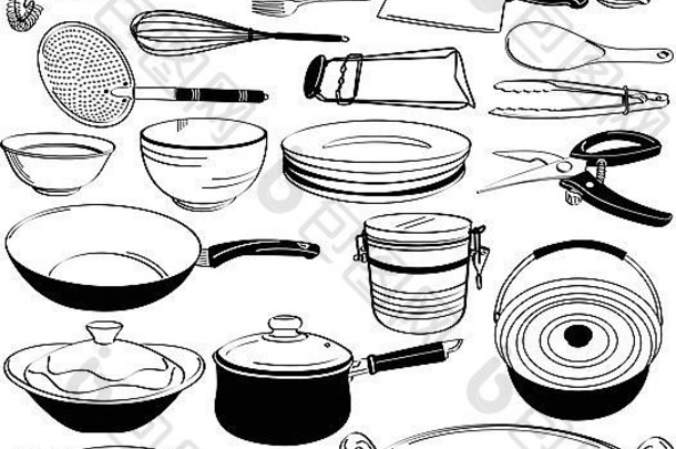 厨房工具器具设备涂鸦图草图