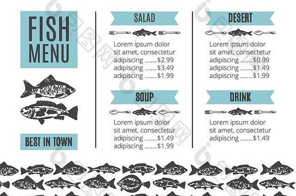 海鲜设计。鱼菜单