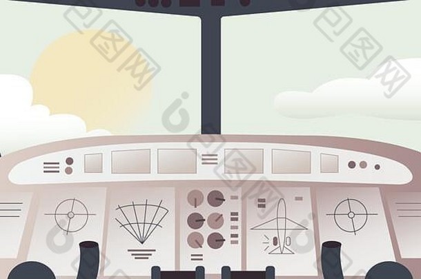 飞机内部控制面板插图vetor内部