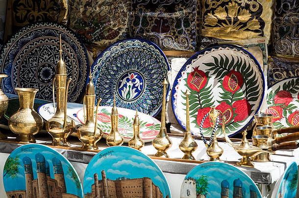 盘子锅街市场城市布哈拉乌兹别克斯坦传统的纪念品