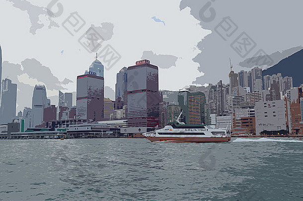 图像维多利亚港在香港香港捕获夏天