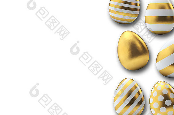 黄金模式复活节鸡蛋白色背景呈现