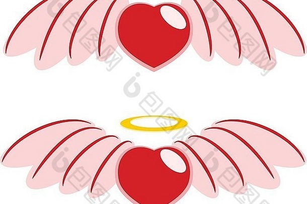 爱情中的红心与翅膀概念插图