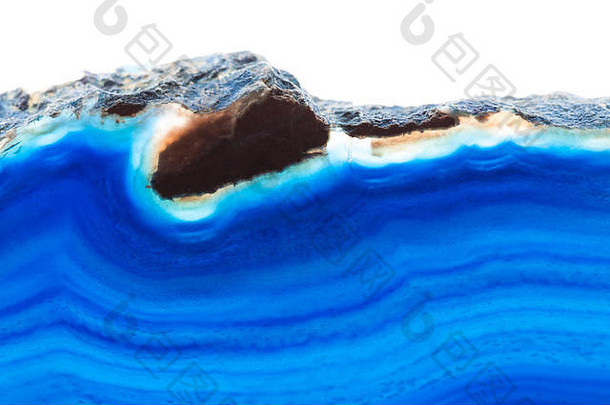 摘要背景蓝色的玛瑙矿物交叉部分孤立的白色背景