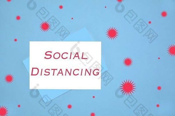 社会距离<strong>读书卡</strong>片蓝色的背景说明紧急沟通一般公共