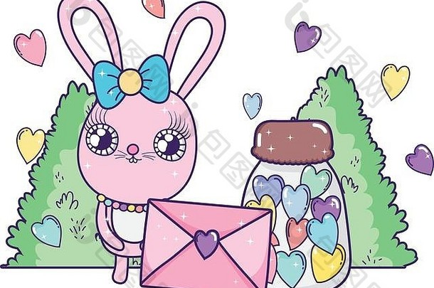 带信封的可爱兔女郎情人节