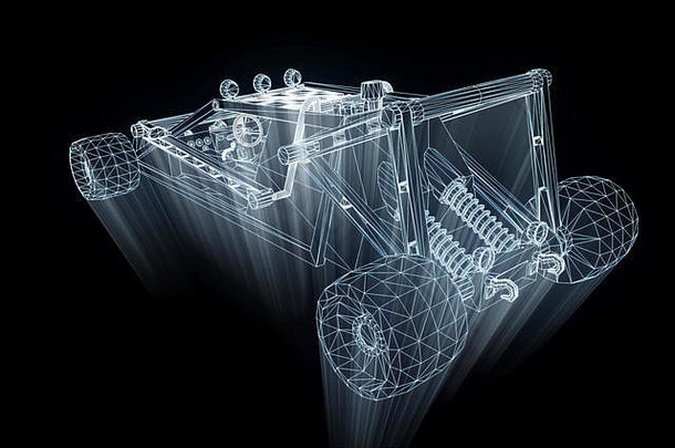 全息线框风格的跑车。漂亮的3D渲染。