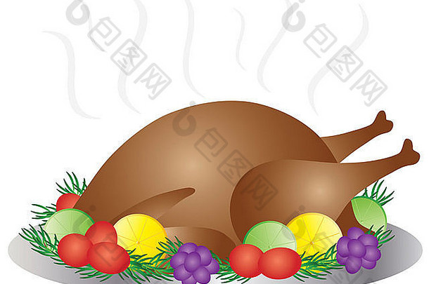 感恩节一天烤烤火鸡晚餐柠檬石灰番茄迷迭香葡萄插图