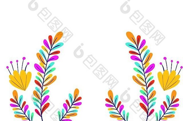 色彩斑斓的花树叶孤立的图标