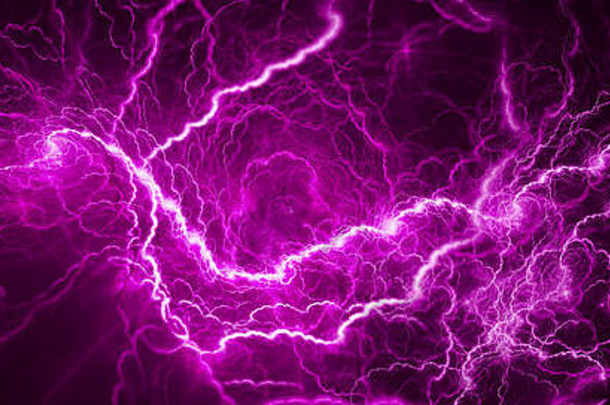 紫色发光闪电，计算机生成的抽象背景
