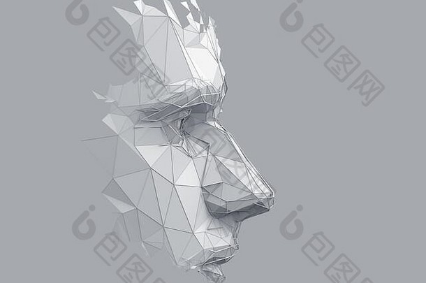 抽象多边形人脸，电子人头部结构的3d插图，人工智能概念