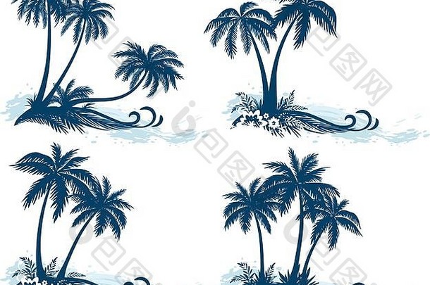 风景、棕榈树剪影