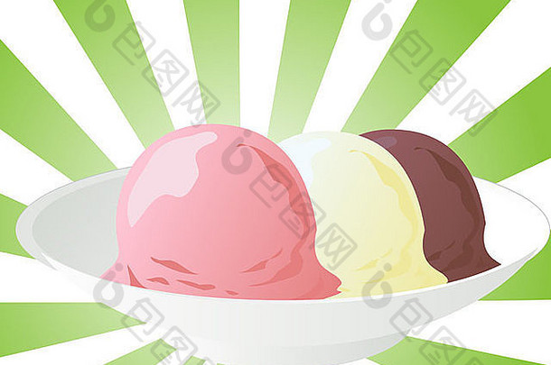 那不勒斯冰淇淋草莓巧克力和香草的插图