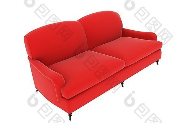 白色背景上的红布沙发。