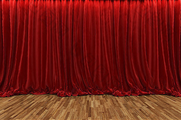3d渲染带拼花地板的<strong>红色</strong>剧院和电影院<strong>窗帘</strong>