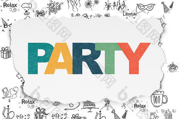 娱乐，概念：碎纸背景上的派对