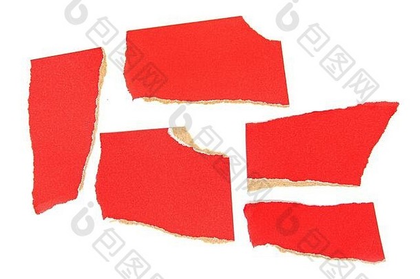 块红色的撕裂纸扯掉纸背景孤立的白色