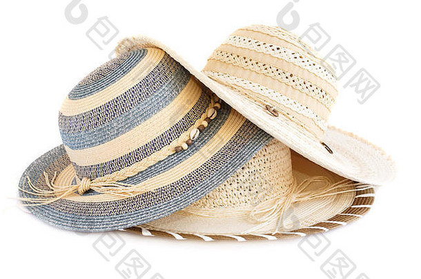 色彩斑斓的夏天帽子孤立的白色背景
