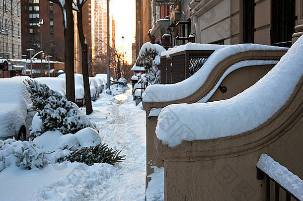 纽约街雪风暴街曼哈顿