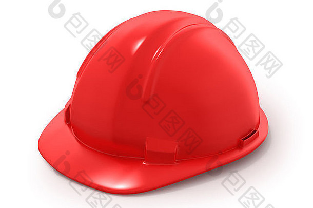 白色背景上隔离的红色建筑工人头盔