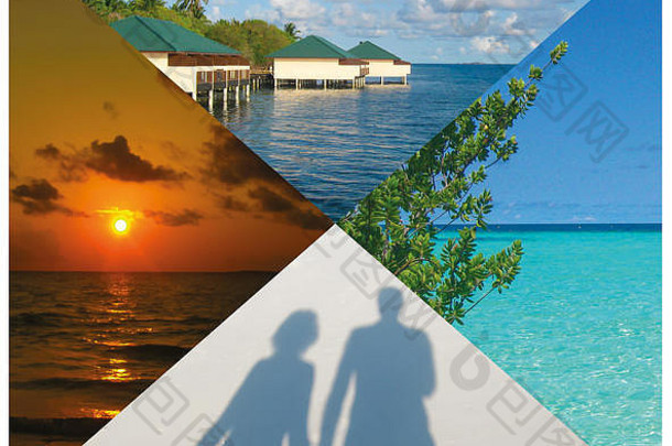 马尔代夫夏日海滩图片拼贴-自然和旅游背景