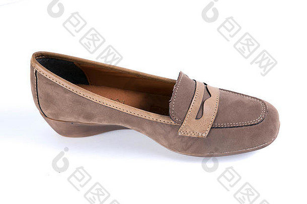女棕色（的）鞋白色背景孤立的产品