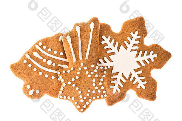 姜饼饼干孤立的白色背景传统的圣诞节假期甜蜜的食物