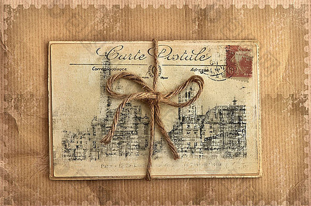 古老的法国明信片。格伦奇复古背景