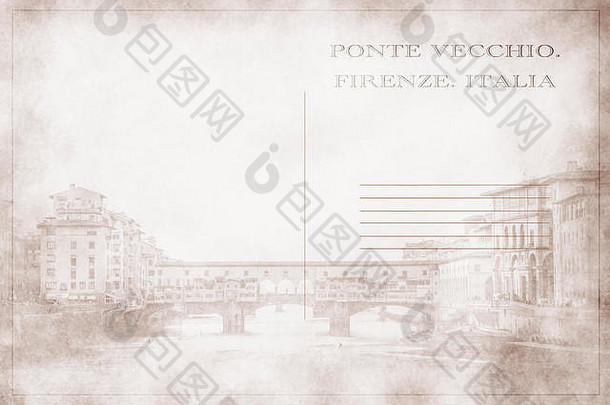 带有佛罗伦萨维基奥桥风景照片的明信片