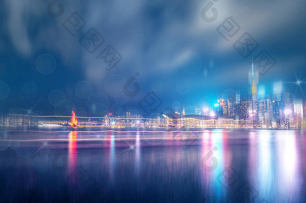 在香港香港城市景观晚上视图维多利亚港口