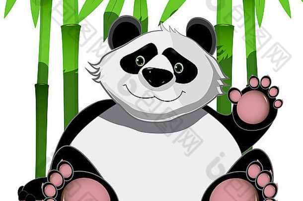 插图快乐的大熊猫绿色竹子