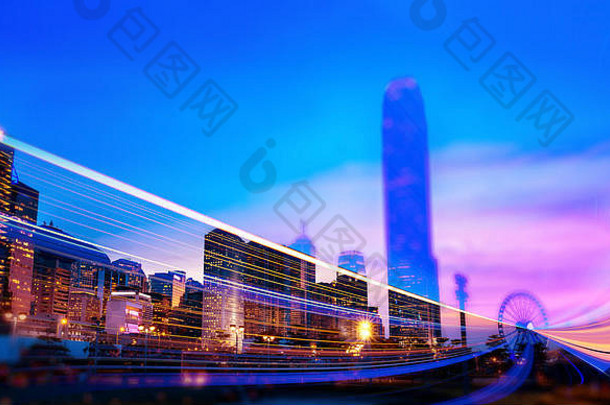 双曝光交通光在香港香港城市