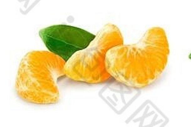 橘子或柑橘类水果，叶孤立于白色背景上。集合