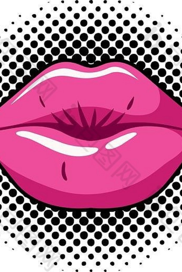 女嘴唇流行艺术风格孤立的图标