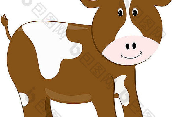 插图不完整的棕色（的）奶油牛微笑