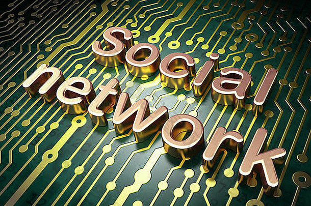 社交媒体概念：电路板背景上的社交网络