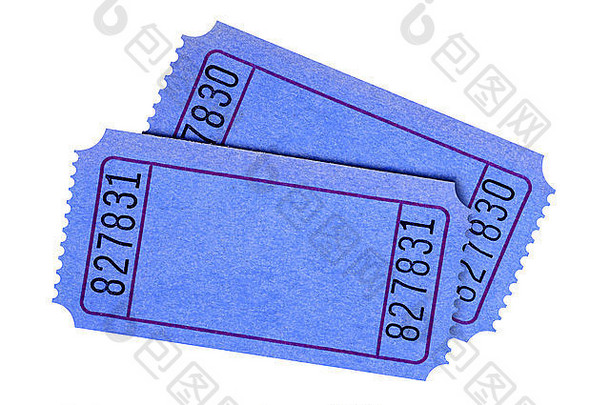 白色背景上隔离的一对空白蓝色奖券。