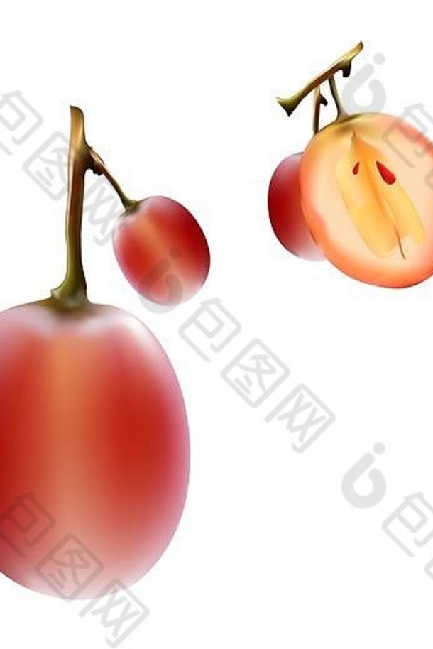 发光的成熟的浆果红色的葡萄白色背景