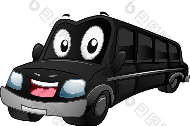 吉祥物插图黑色的豪华轿车闪烁的微笑