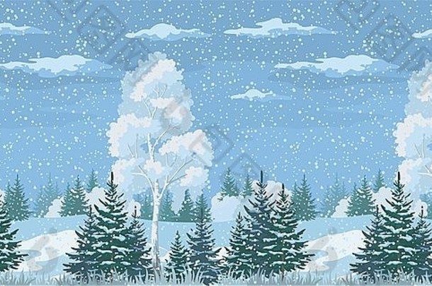 无缝圣诞冬季森林景观