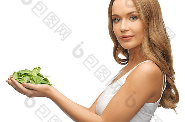 手掌上长着菠菜叶的女人