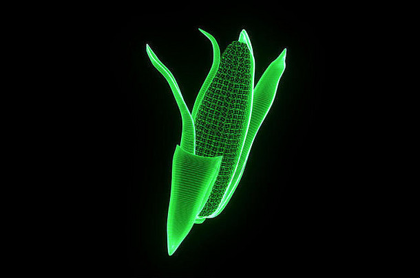 全息线框风格的玉米。漂亮的3D渲染