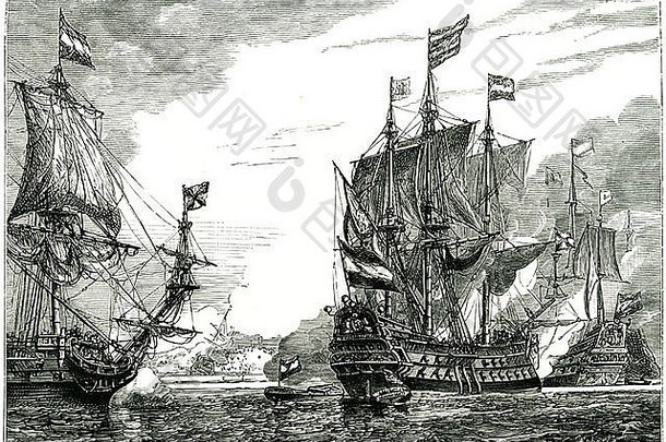 荷兰海军上将德鲁伊特·梅德韦1667年查塔姆战役最大的英国海军舰艇编队海水航行帆环海军陆战队