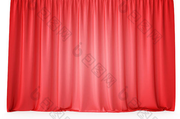 奢华的猩红色丝绒窗帘，真。三维渲染